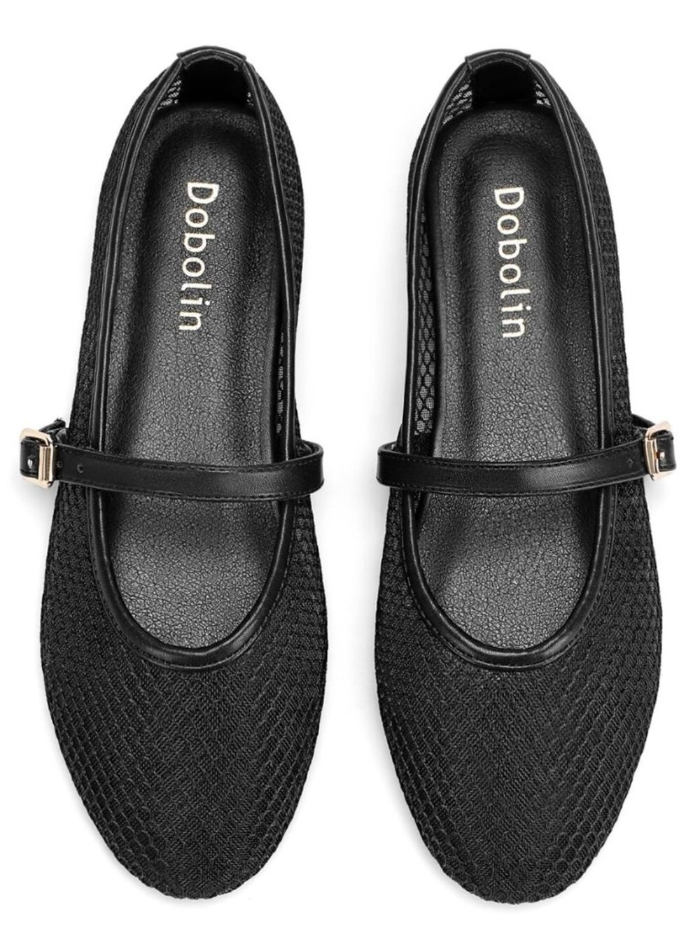 Womens Mesh Ballet Flats Mary Jane Round Toe Buckle Strap Shoes